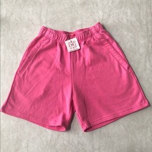 Hanna Andersson Unisex 100% Cotton Elastic Waist Sweater Shorts Pink Size XS